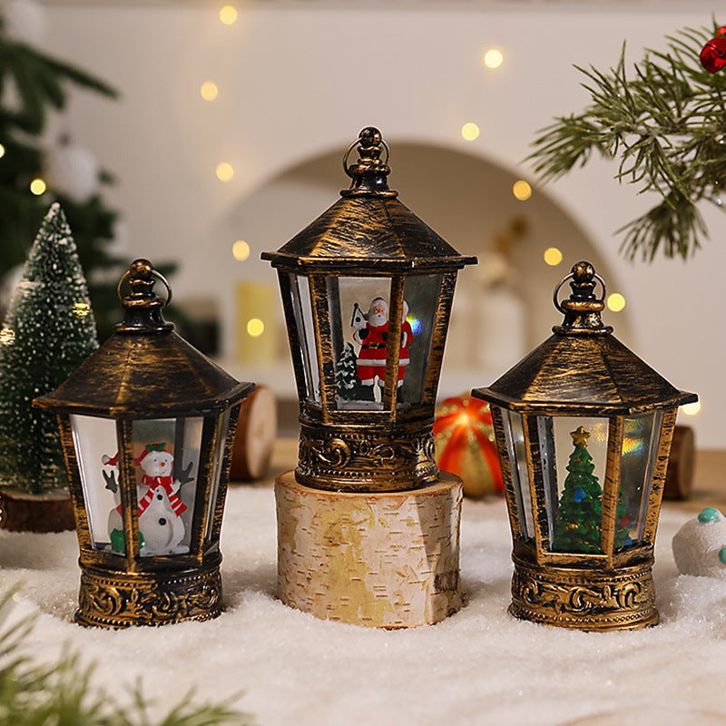 Nostalgic Christmas lantern with glowing Santa Claus motif