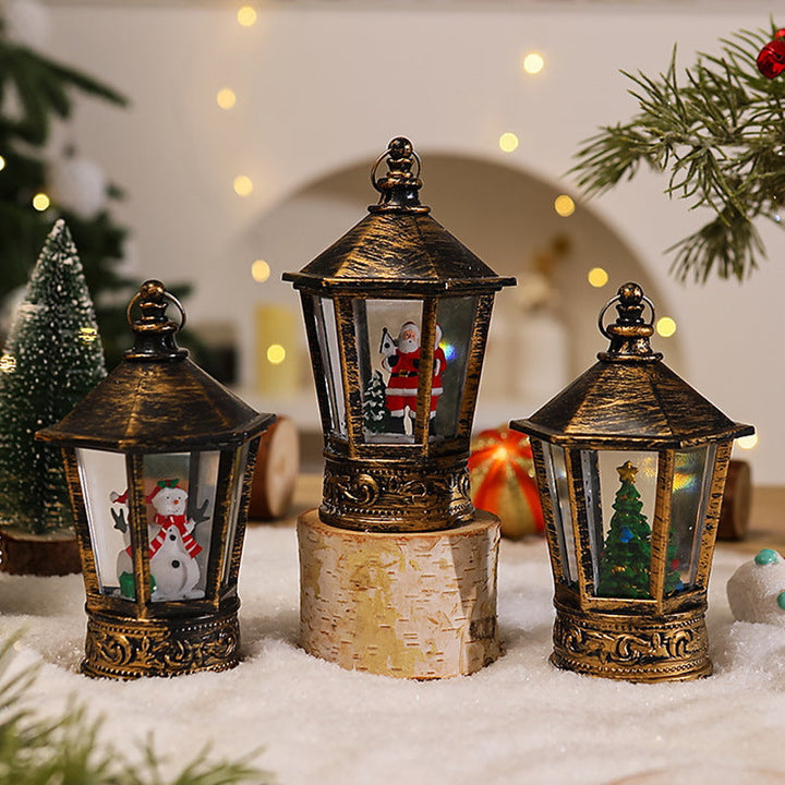 Nostalgic Christmas lantern with glowing Santa Claus motif