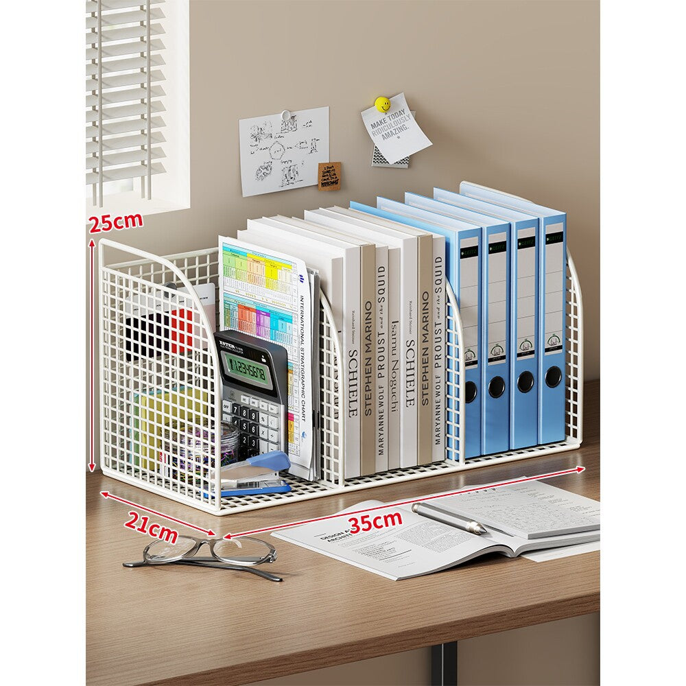 Extra-Wide Modular Metal Desk File Organizer with Adjustable Dividers and Integrated Pen Cup