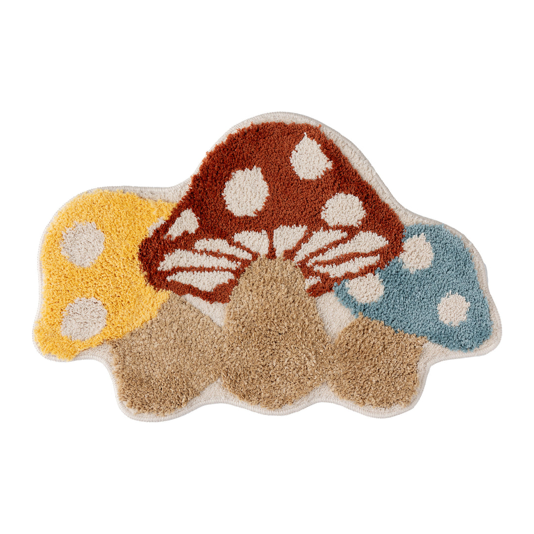 Flower-shaped hand-tufted bath mat with voluminous pile and non-slip latex backing