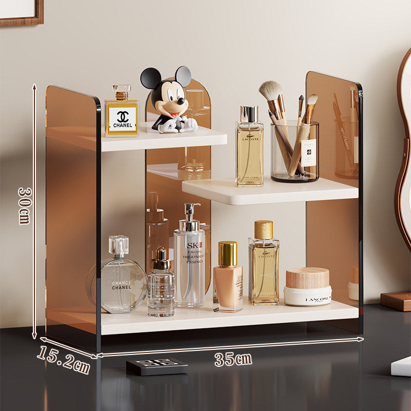 Staggered Two-Tier Acrylic Vanity Display Shelf with Floating White Boards