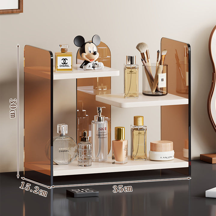 Staggered Two-Tier Acrylic Vanity Display Shelf with Floating White Boards