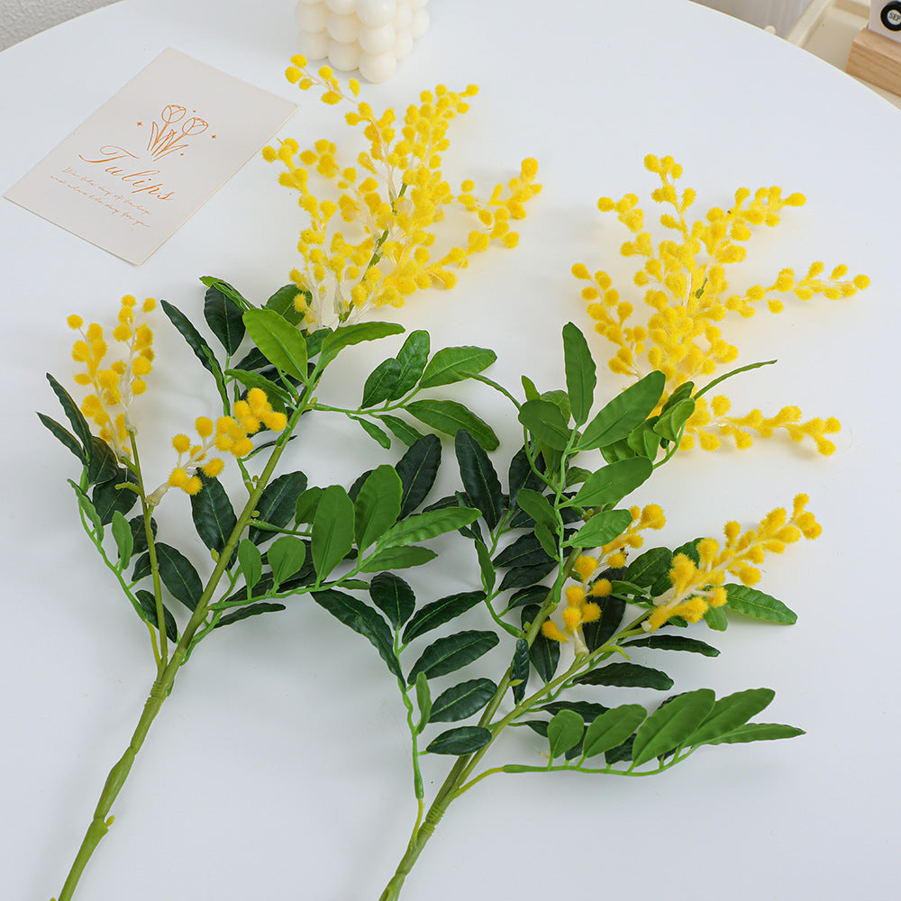 Artificial mimosa branch with detailed flowers and leaves