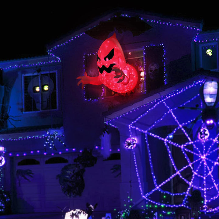 Inflatable hanging Halloween ghost window decoration with LED lights and suction cup holder