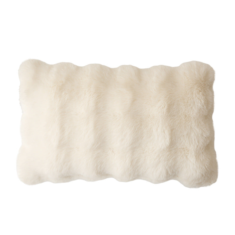 Rectangular faux fur decorative cushion with wavy plush surface