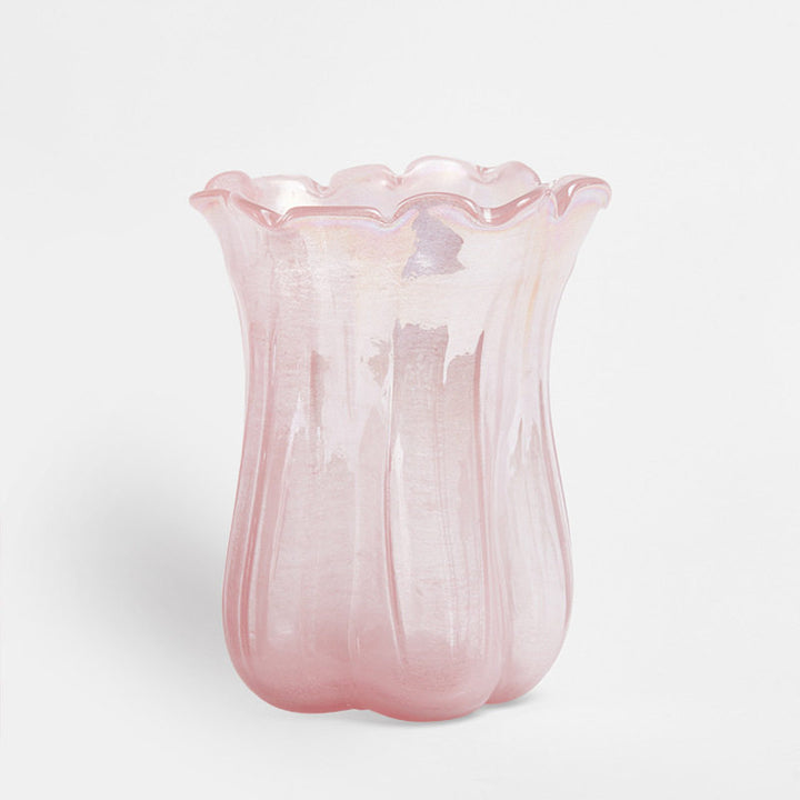Handcrafted Iridescent Ribbed Tulip-Shaped Glass Vase