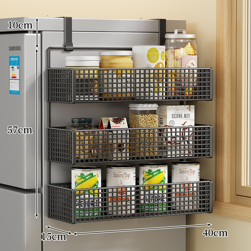 Over-Door Two Tier Metal Mesh Hanging Kitchen Storage Basket Organizer with Hooks