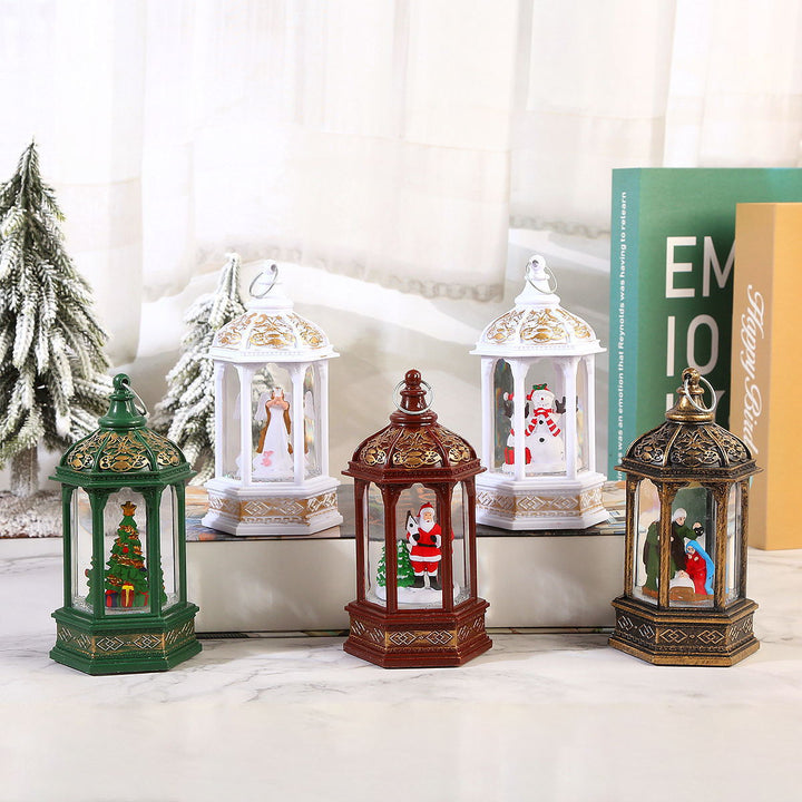 Nostalgic Christmas lantern with moving Santa Claus