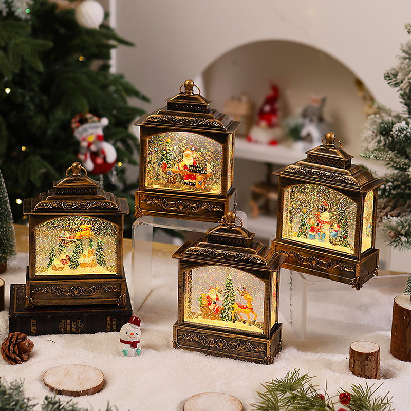 Nostalgic Christmas lantern with moving snowfall scene