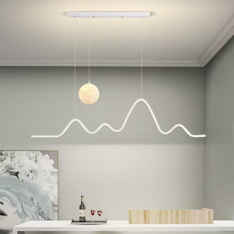 Contemporary Wave LED Pendant Light with Moon Globe Accent