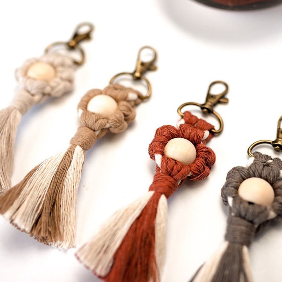 Macrame Keychain with Wooden Accents