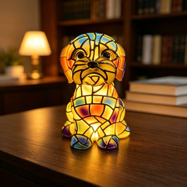 Colored Glass Mosaic Puppy Nightstand Lamp