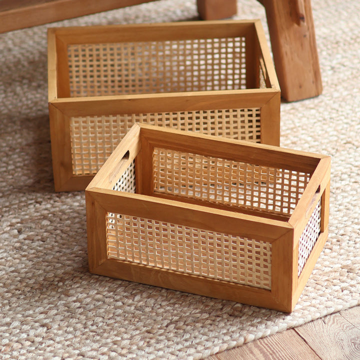 Storage basket made of natural wood