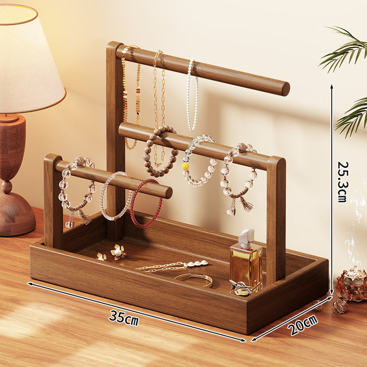 Tiered Wooden Jewelry and Bracelet Display Stand with Felt-Lined Tray