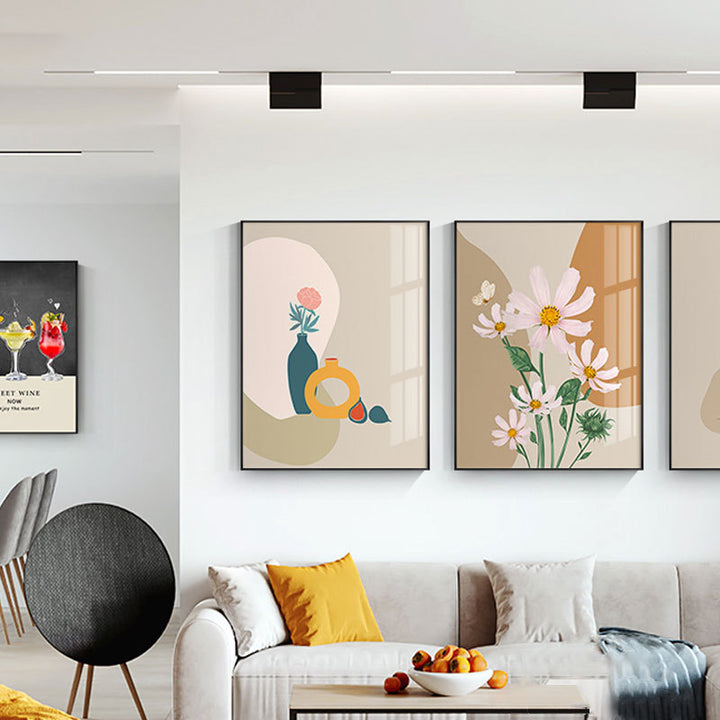 Decorative Framed Art Print with Abstract Floral Design
