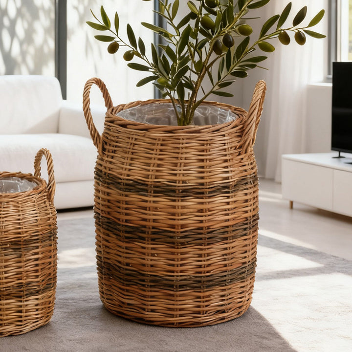 Handcrafted storage basket with natural fiber
