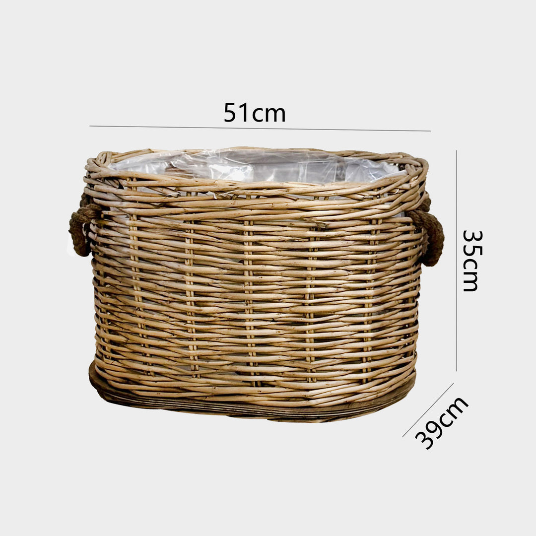 Handwoven storage basket with carrying handles