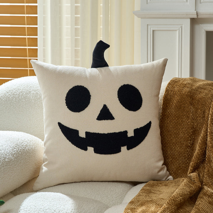 Tufted Chenille Ghost Appliqué Square Cushion Cover with Hidden Zipper