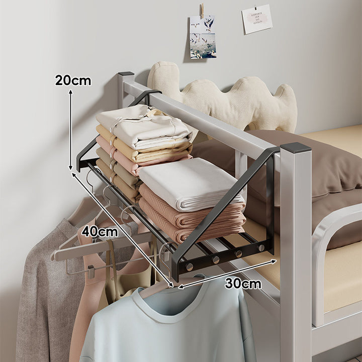 Bed-Frame Overhead Clothes & Linen Rack with Hanger Bar and Foldable Shelf