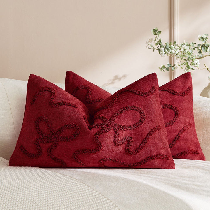 Square Textured Loop-Appliqué Linen-Blend Accent Pillow Cover