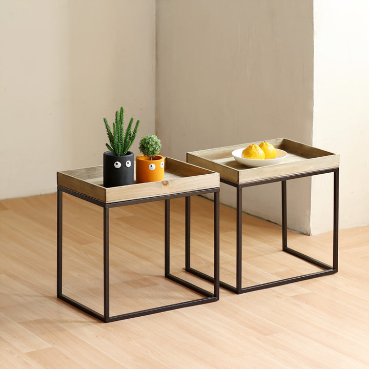 Modern side table with protected wooden tray