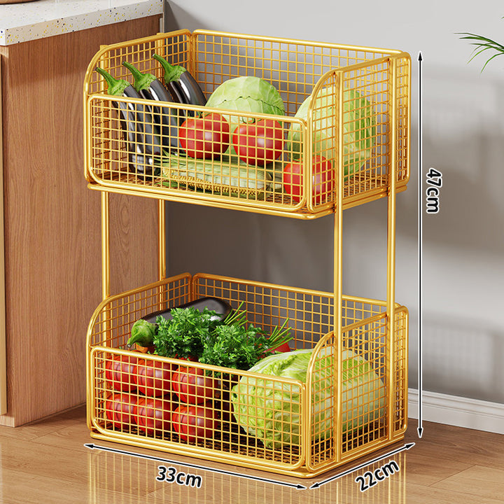 Two-Tier Metal Wire Kitchen Countertop Produce and Storage Rack with Removable Baskets