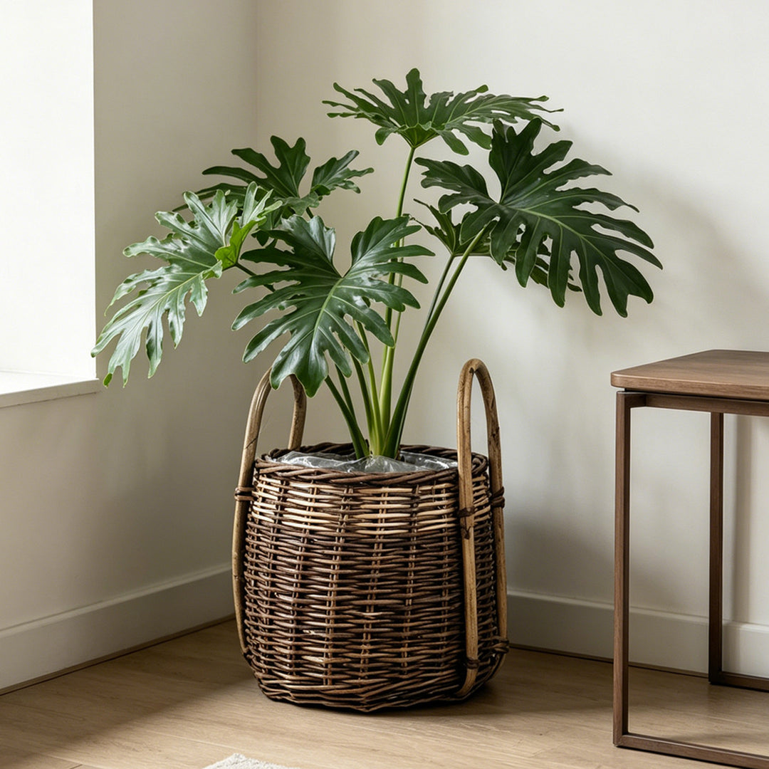 Handcrafted storage basket with natural fiber