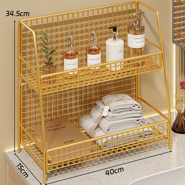 Multi-Tier Wire Grid Countertop Organizer with Angled Frame and Ventilated Mesh Shelves