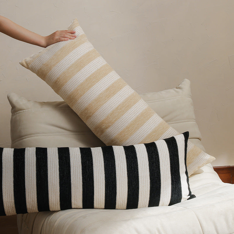 Long striped decorative pillow with woven texture