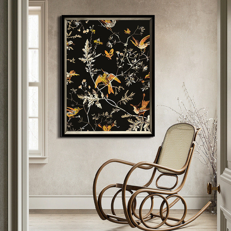 Decorative Framed Bird and Floral Artwork
