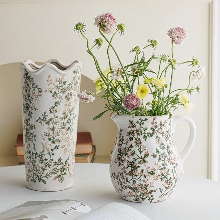 Handcrafted ceramic vase with floral motifs
