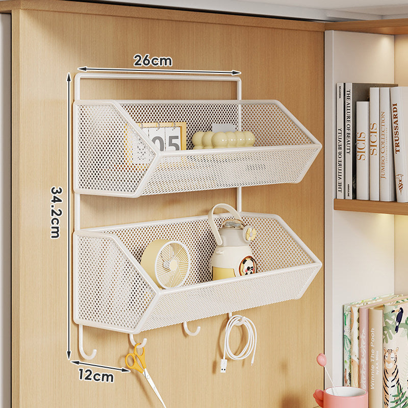 Wall-Mounted Hanging Mesh Storage Basket with Over-Cabinet Hook