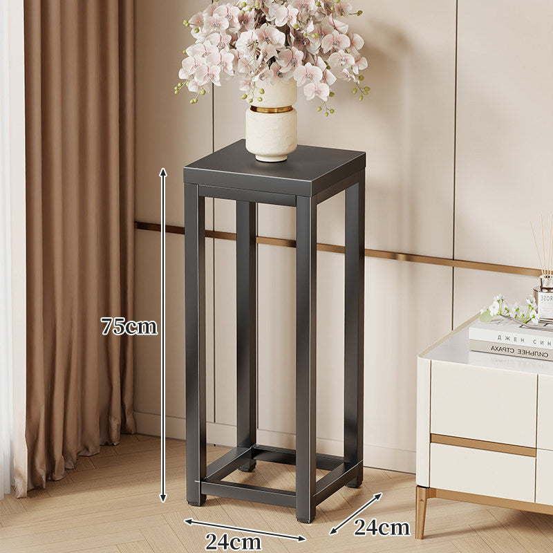 Tall Marble-Top Decorative Plant Pedestal with Slim Metal Frame
