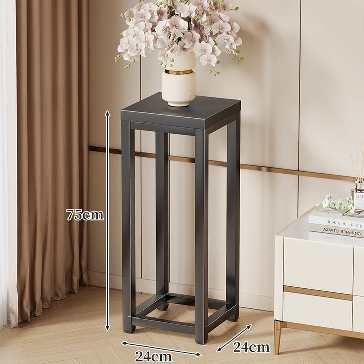 Tall Marble-Top Decorative Plant Pedestal with Slim Metal Frame