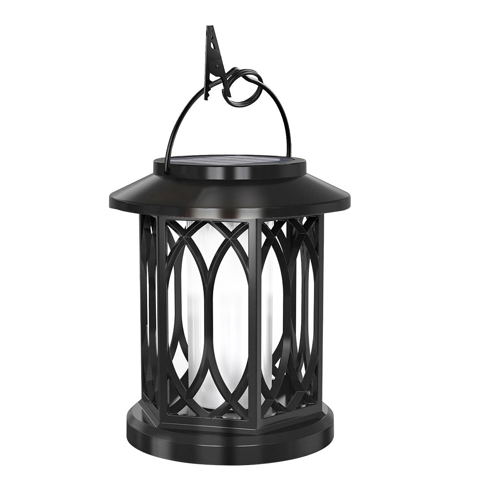 Outdoor Solar-Powered Metal Hanging Light with Decorative Grid and Flickering LED Candle