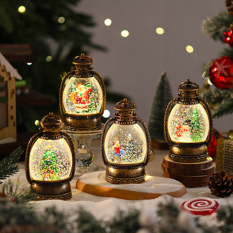 Nostalgic Christmas lantern with snowman scene