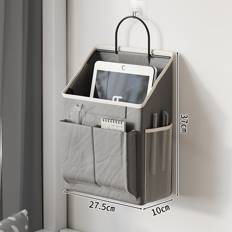 Wall-Mounted Canvas Pocket Organizer with Mesh Side Pouch and Metal Hook