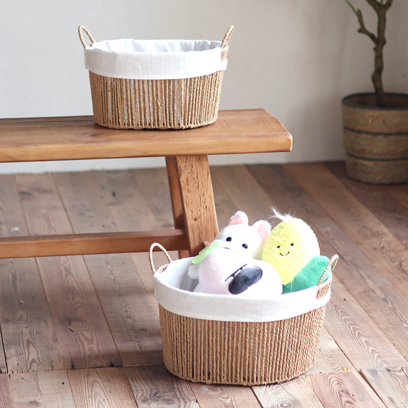 Handcrafted storage basket with white cotton lining