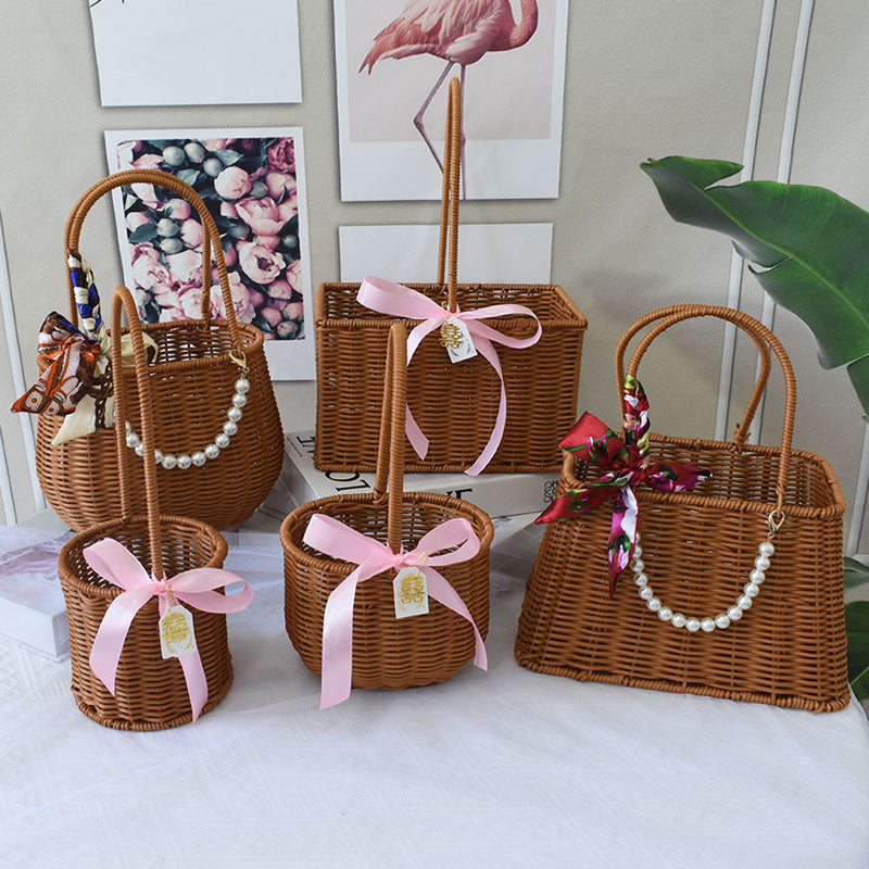 Chic Woven Handbag with Pearl Accent