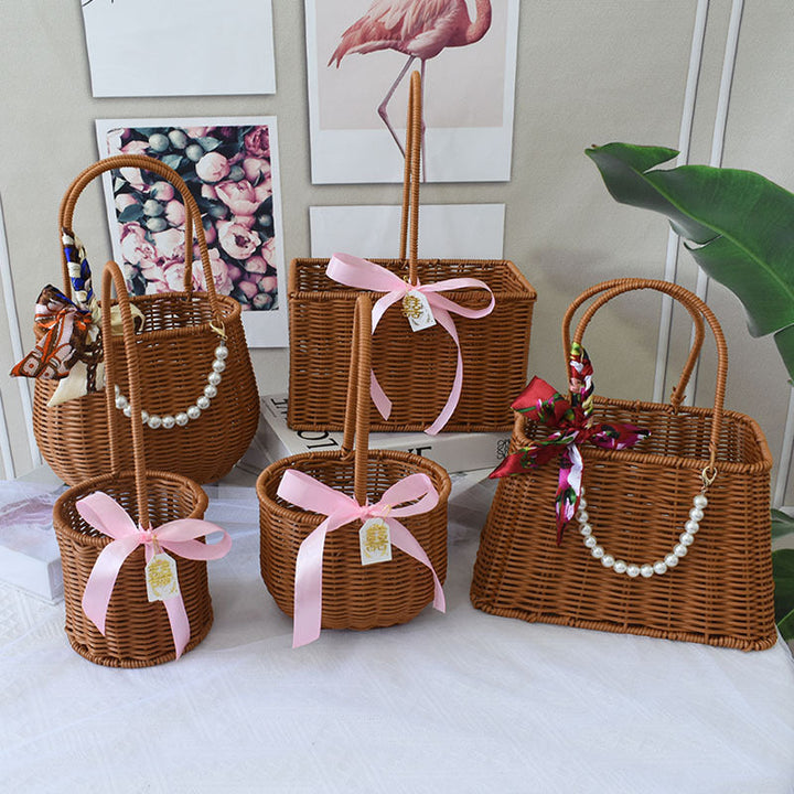 Chic Woven Handbag with Pearl Accent
