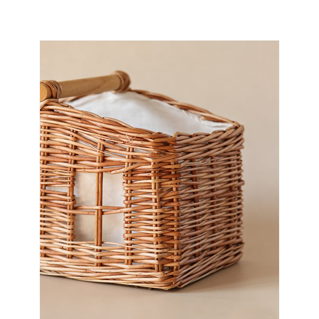 Large storage basket with wooden handle