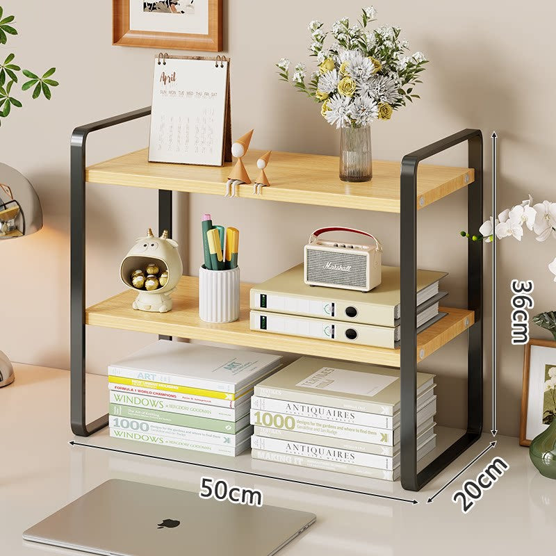 Compact Metal Desktop Shelf Riser with Raised Platform and Open Under-Storage