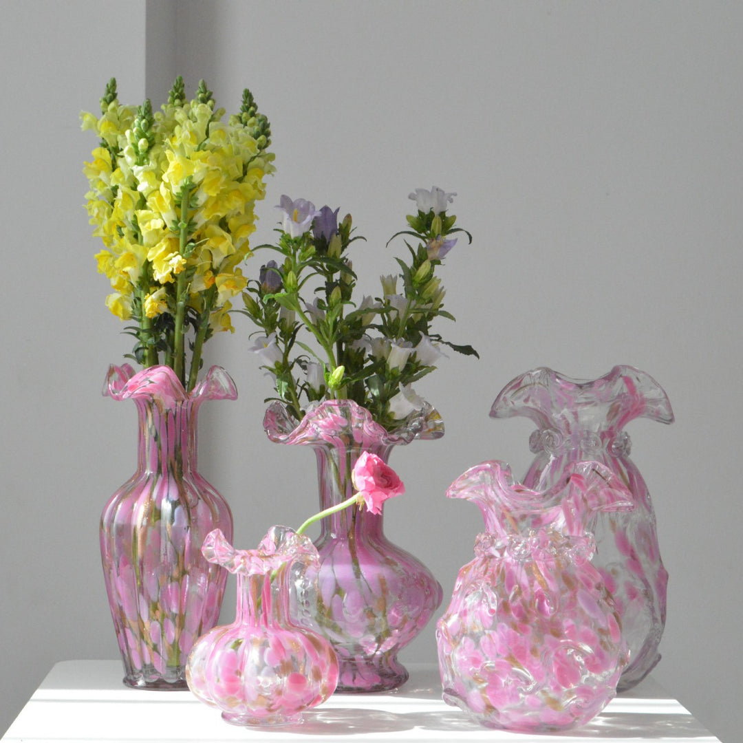 Hand-Blown Ruffled-Lip Iridescent Bulb Vase