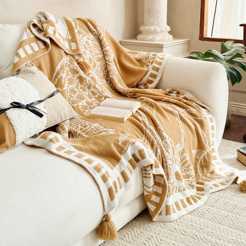 Cozy Knitted Floral Print Blanket