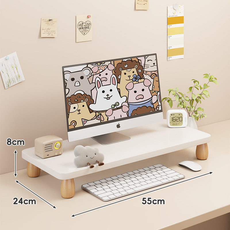 Solid Wood Low-Profile Monitor and Display Riser with Rounded Peg Legs and Keyboard Slide-Out Space
