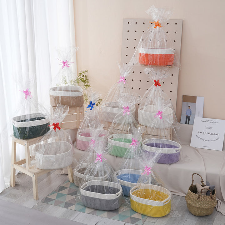 Natural storage basket with ribbons