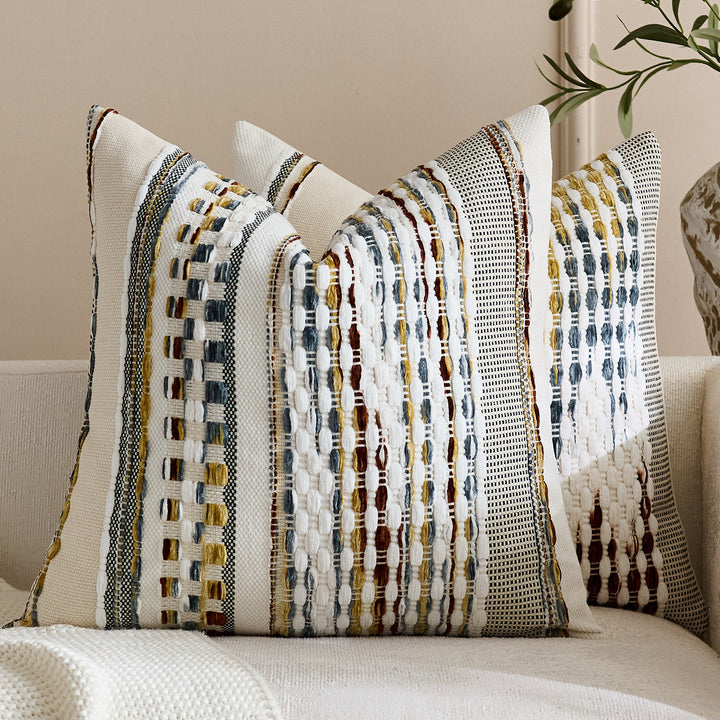Handloom Textured Striped Square and Lumbar Pillow Covers
