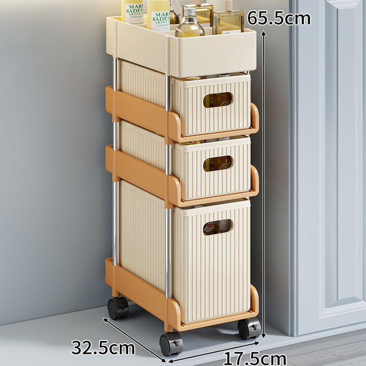 Slim Rolling Gap Storage Cart with Removable Inner Bin and Top Organizer