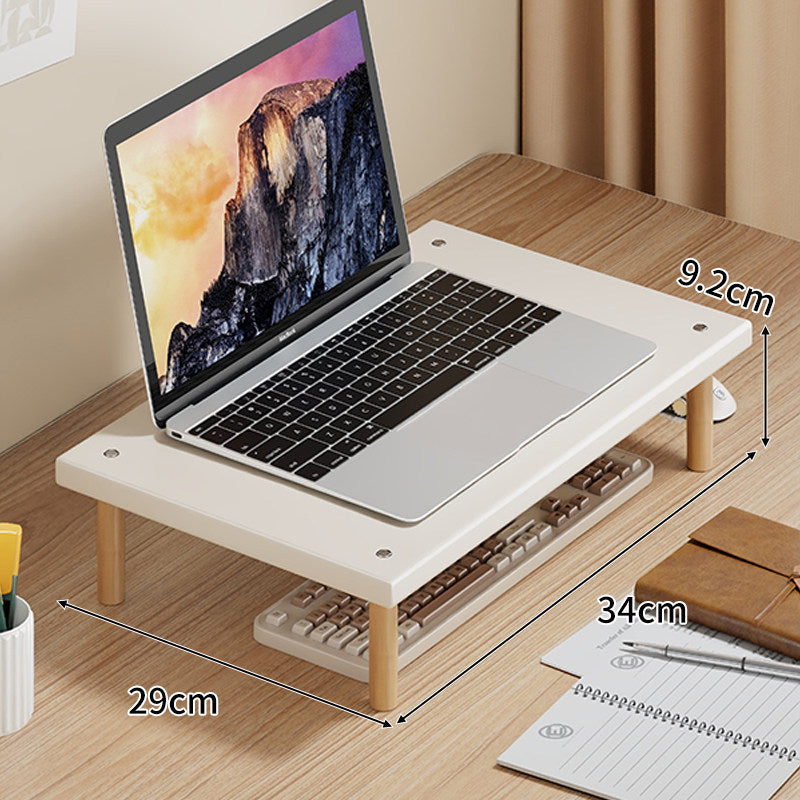 Compact Desktop Laptop and Monitor Riser with Under-Keyboard Storage and Wood Legs