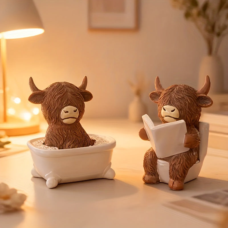 Whimsical Highland Cow Bath Figurine